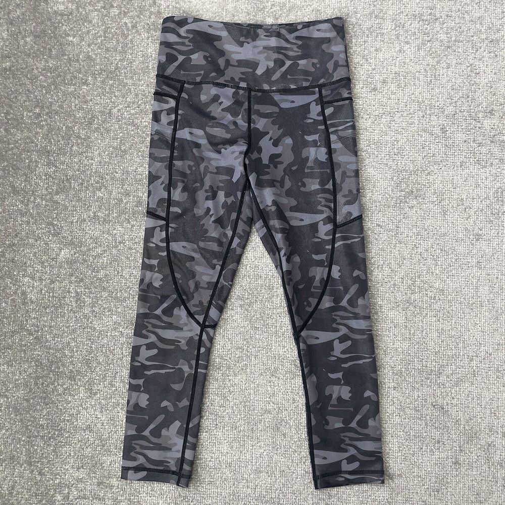 ZYIA Leggings Womens 2 Black Grey Camo Cropped Athletic Workout Capri Casual